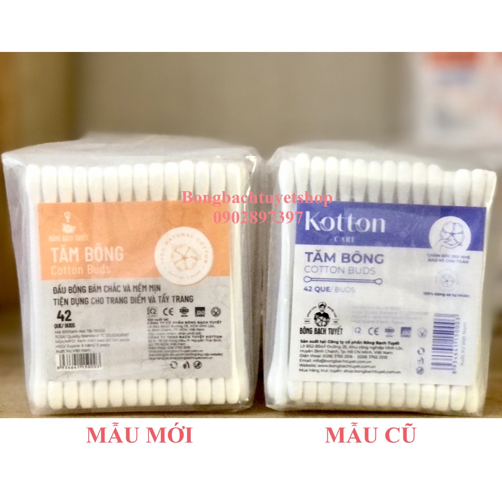 Tăm Bông COTTON BUDS gói 42 que đầu tăm lớn Chính hãng Bông Bạch Tuyết