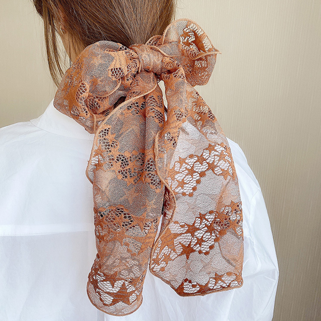 SBaby_ Hair Scrunchie Printed Headdress Lace Ladies Hair Scarf Scrunchie for Daily Wearing