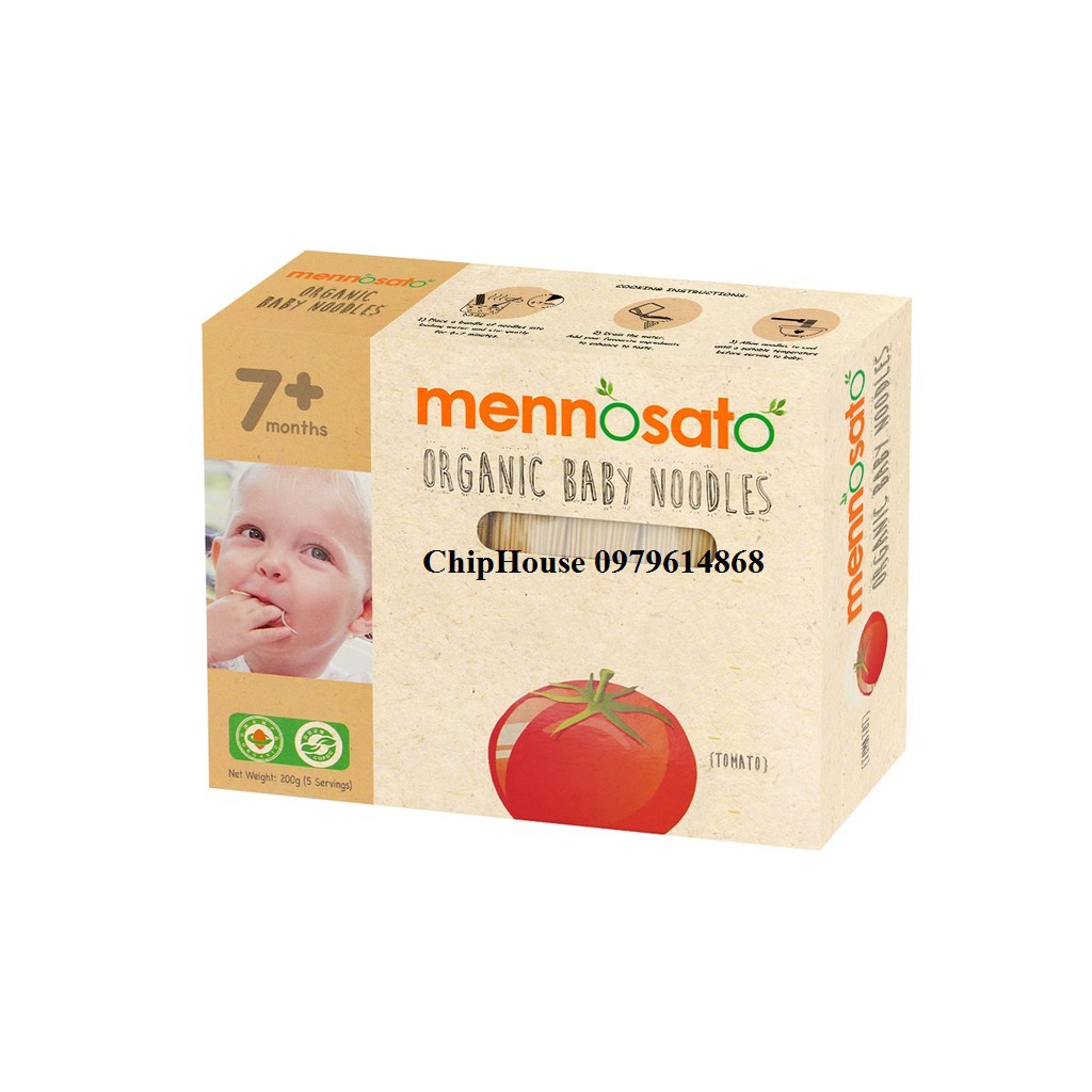 Mì ăn dặm hữu cơ, mì rau củ vị cà chua Mennosanto Organic Baby Noodles cho trẻ từ 7 tháng tuổi - Chip House