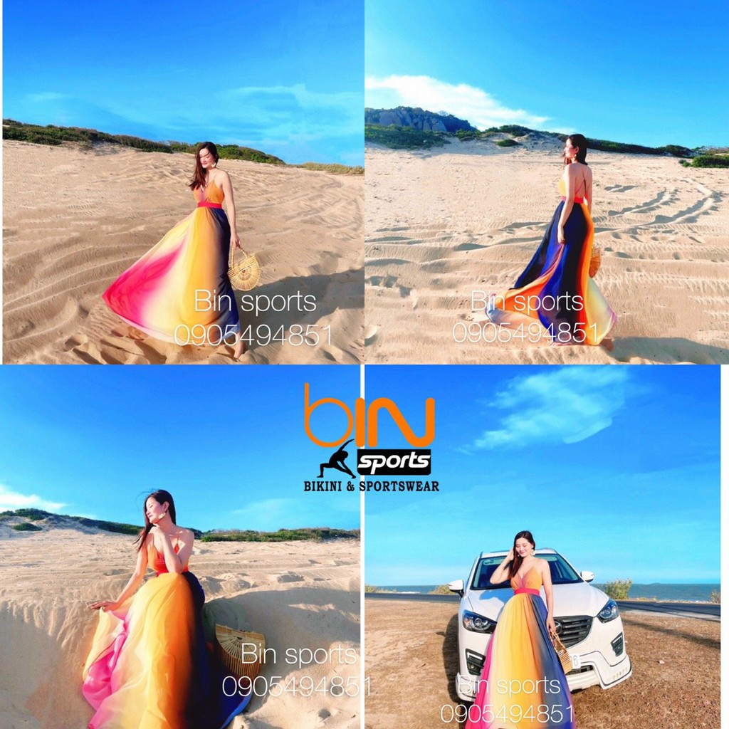 Đầm Maxi Ombre Màu Loang Nhiều Mẫu Đi Biển Du Lịch Chụp Ảnh Sống Ảo Cực Sang Bin Sports MA001