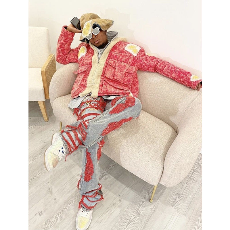 Quần Jean Ống Rộng Thêu Họa Tiết Phong Cách hiphop Đường Phố Kiểu Âu Mỹ 9UUo