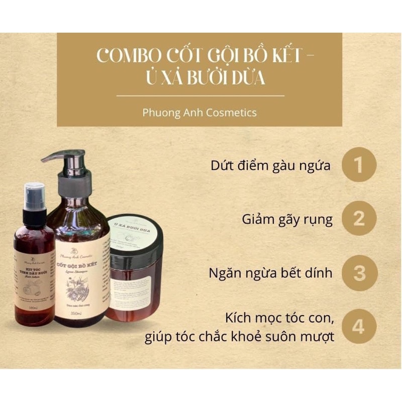COMBO CỐT GỘI BỒ KẾT  GỘI BỒ KẾT + Ủ DỪA + XỊT BƯỞI + DƯỠNG MI