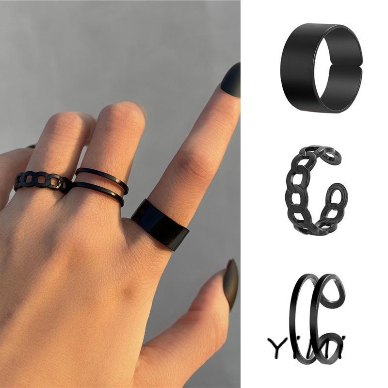 Set 3 nhẫn đeo tay từ kim loại phong cách Hip Hop cá tính cho nữ