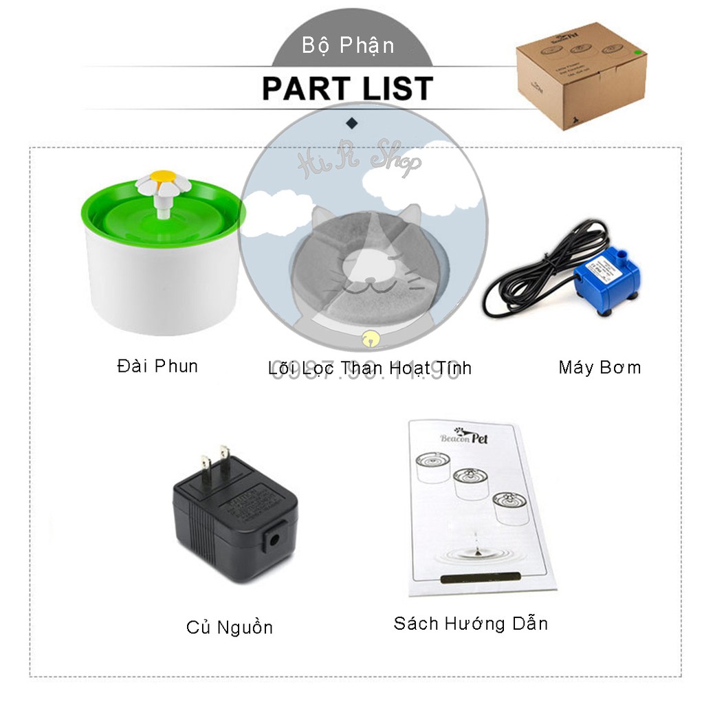 Máy Lọc Nước Tự  Động - Máy Uống Nước Tự Động Cho Chó Mèo Kèm Lõi Lọc Than Hoạt Tính Dành Cho Thú Cưng