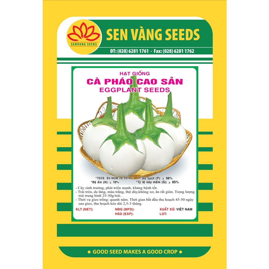 Hạt giống Cà Pháo Trắng Cao Sản  | Sen Vàng | VTNN Cần Thơ