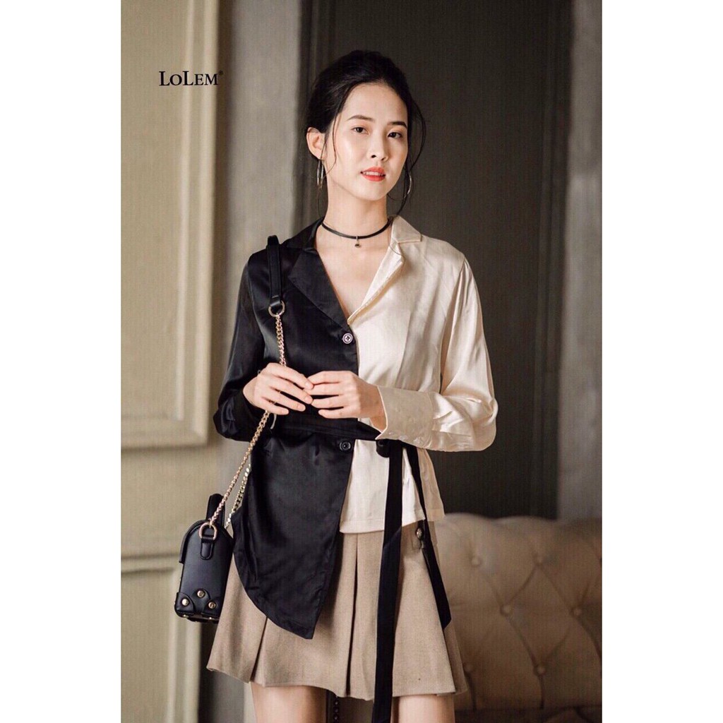 Sét bộ áo sơ mi phối màu+ chân váy xoè cực xinh