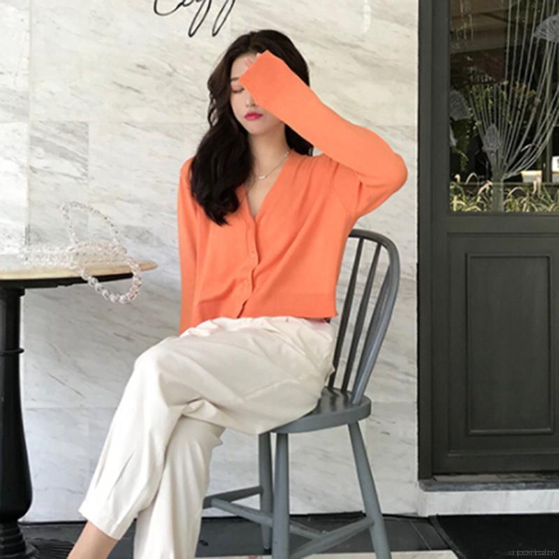 Áo len dệt kim phối nút thiết kế cổ chữ V màu trơn thanh lịch cho nữ | BigBuy360 - bigbuy360.vn