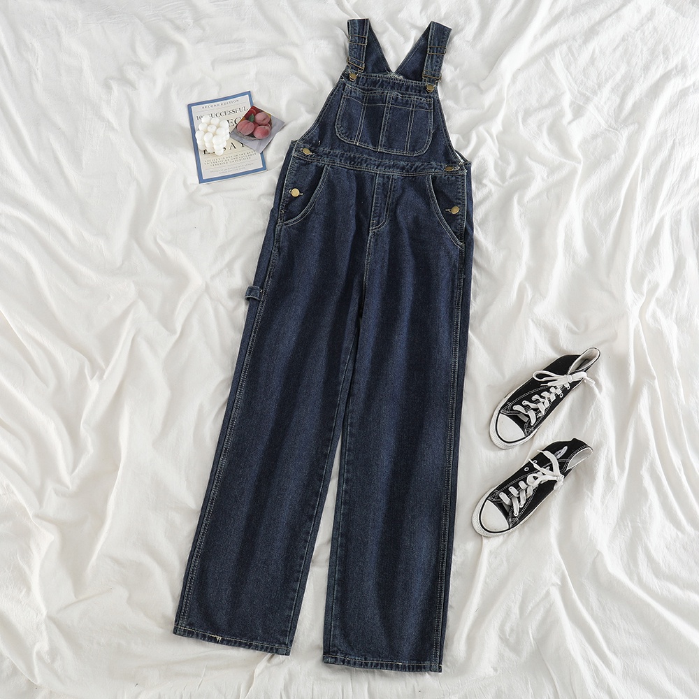 Quần Yếm Denim Form Rộng Phong Cách Retro Hàn Quốc