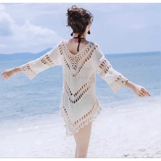 Áo choàng kimono đi biển pha ren