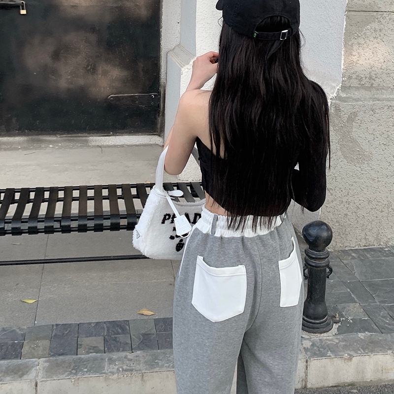 Quần dài SUXI lưng cao ống rộng có dây rút thời trang mùa thu mới dành cho nữ