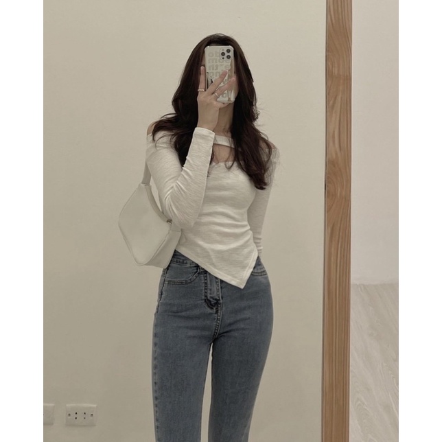 [HÀNG SẴN]ÁO THUN TĂM VẠT LỆCH CỔ ĐAN DÂY LẠ MẮT 203