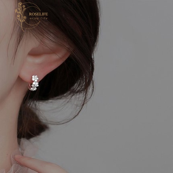 Đôi bông tai mạ bạc s925 hình tròn đính đá sang trọng