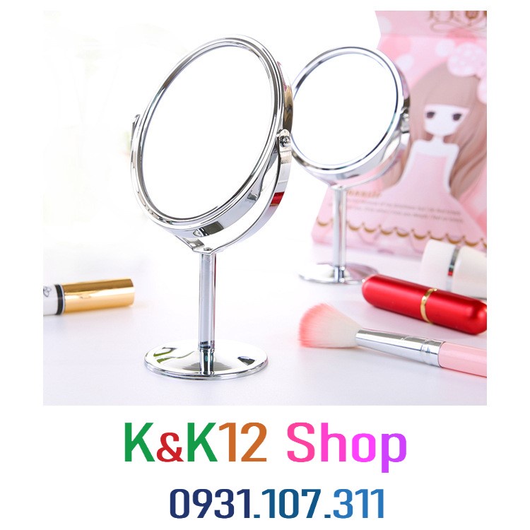 [ Siêu sale] Gương trang điểm mini 2 mặt gương phẳng để bàn, một mặt có thể phóng to gấp 3 lần ảnh rõ nét.