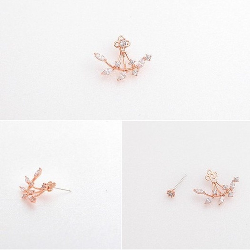 Khuyên Tai Hình Lá Đính Đá Zircon Thời Trang Đường Phố