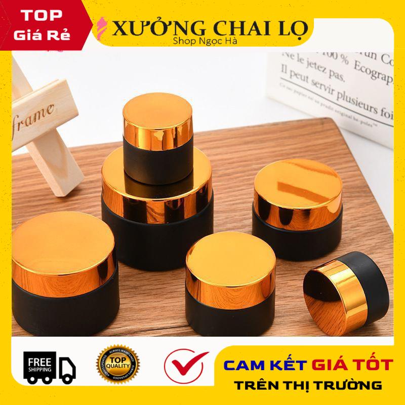 Hũ Chiết Mỹ Phẩm ❤ GIÁ RẺ NHẤT ❤ Hũ Chiết Mỹ Phẩm Thủy Tinh Nâu 50g,100g Nắp Vàng, Đen đựng kem face , phụ kiện du lịch