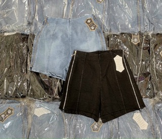 Quần short kaki giãn phối dây kéo