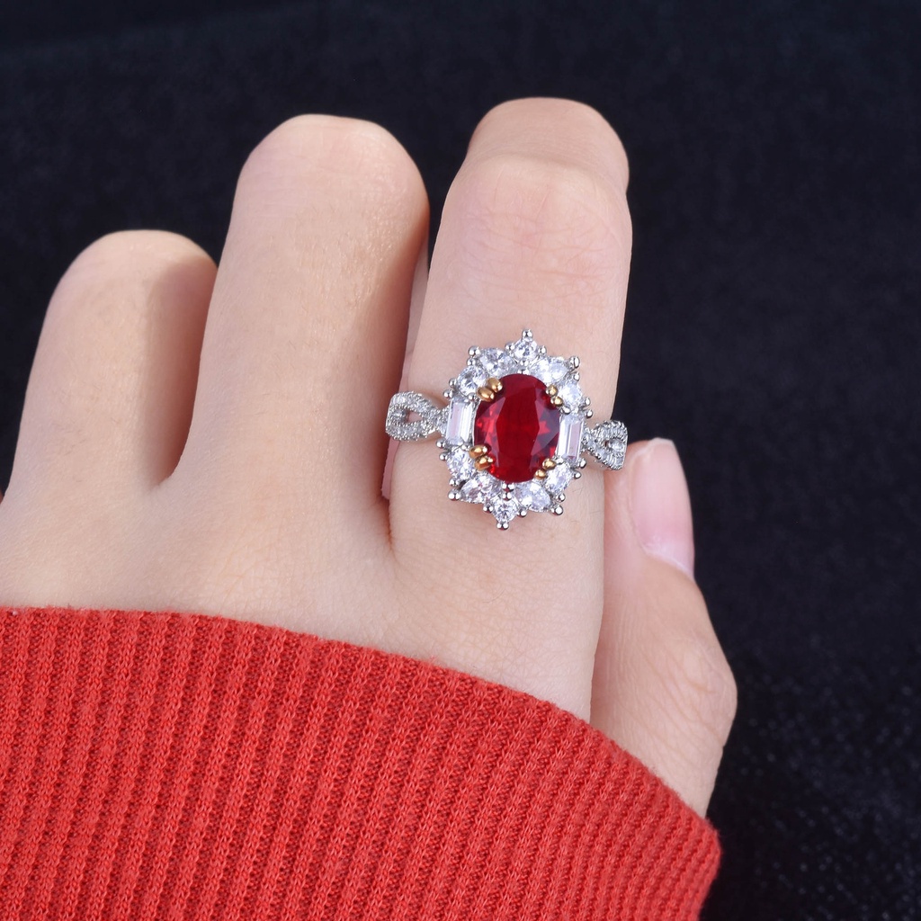 Nhẫn Bạc 925 Đính Đá Ruby 3 Karat Thời Trang Cho Nữ