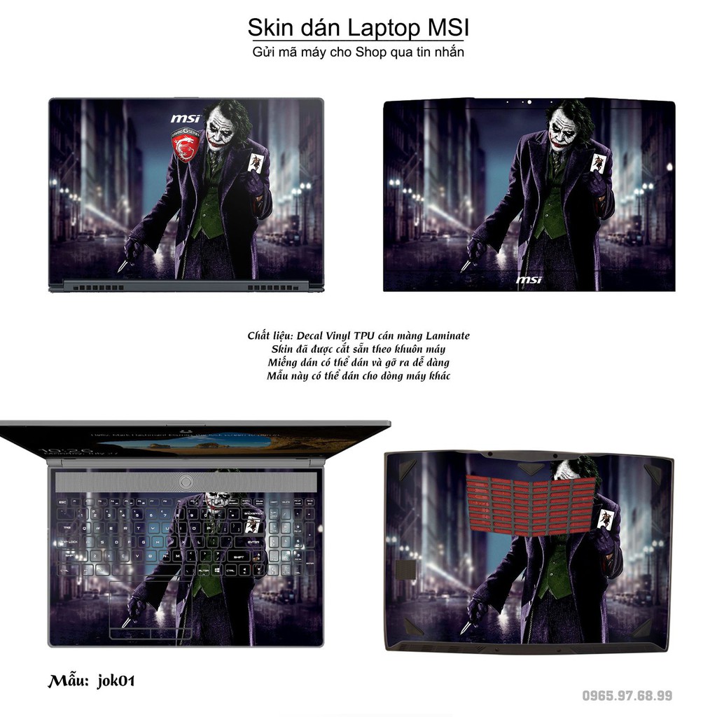 Skin dán Laptop MSI in hình Joker (inbox mã máy cho Shop)