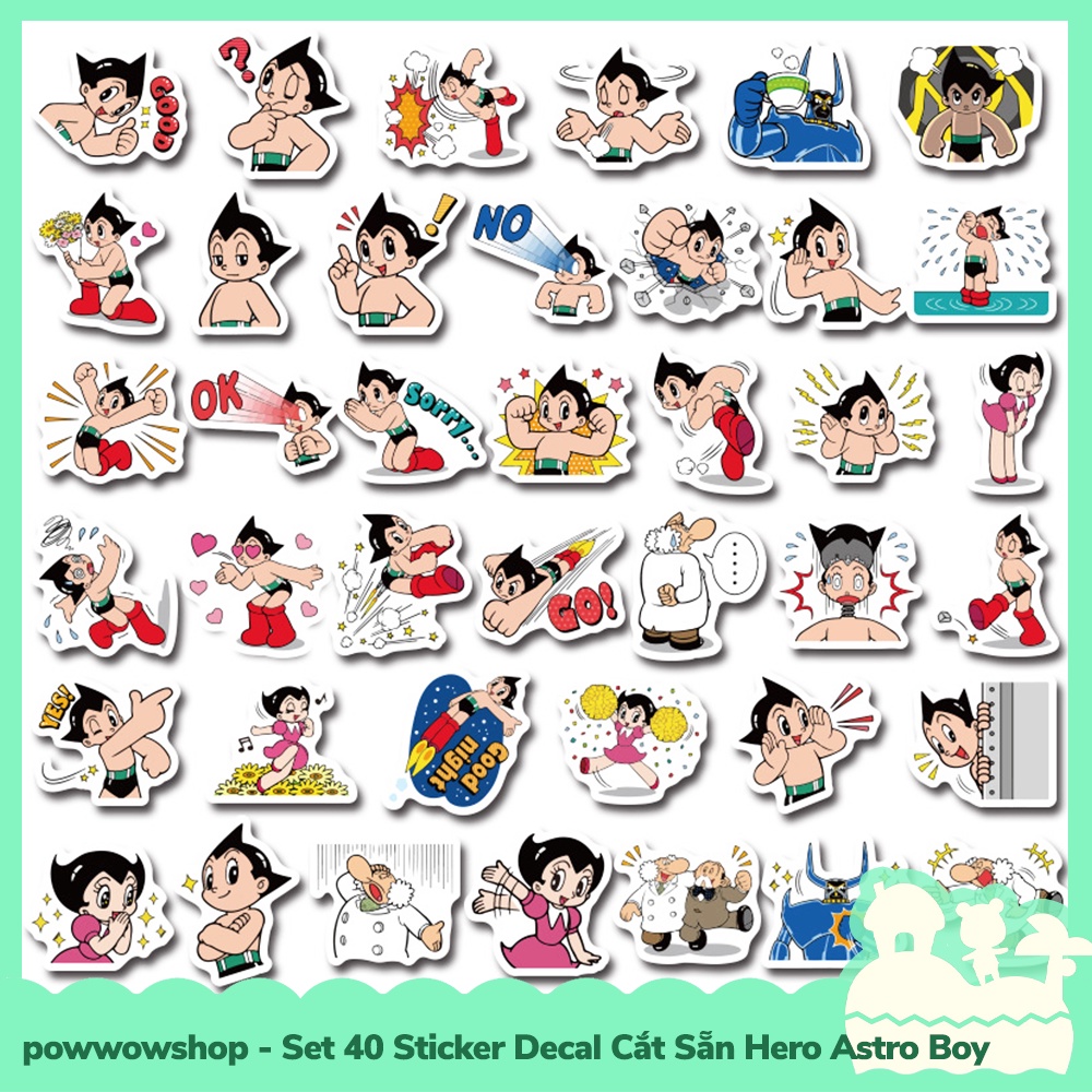 [Sẵn VN - Hỏa Tốc] Set 40 Sticker Mini Decal Dán Trang Trí Vật Dụng Mẫu Hero Astro Boy Classic