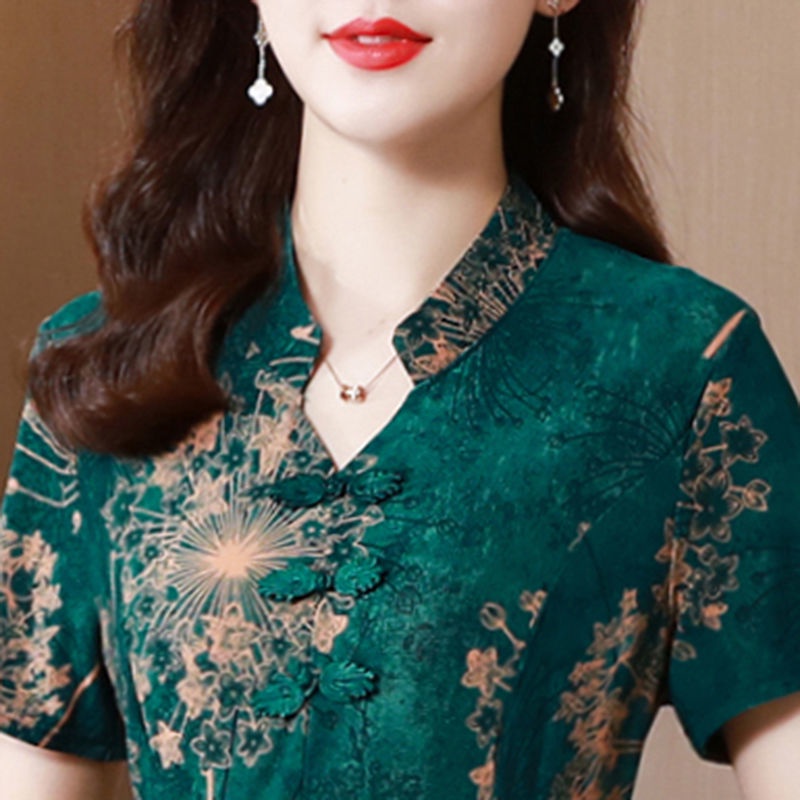 Đầm Sườn Xám Cách Tân Dáng Rộng Phối Túi Thời Trang Thanh Lịch