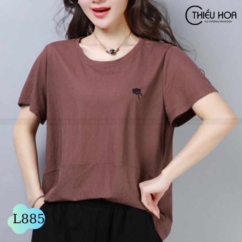 Áo Thun Trung Niên Nữ Tay ngắn, Họa Tiết Hoa Thêu Ngực Tỉ Mỉ Nhẹ Nhàng Có Co Giãn Thương hiệu Thiều Hoa L885