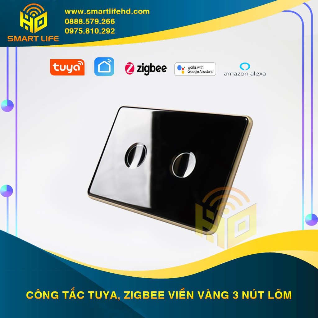 Công tắc điện thông minh viền nhôm, 1-4 nút lõm/phẳng mặt kính cao cấp hệ Tuya - Smart Life, US (Chữ nhật)