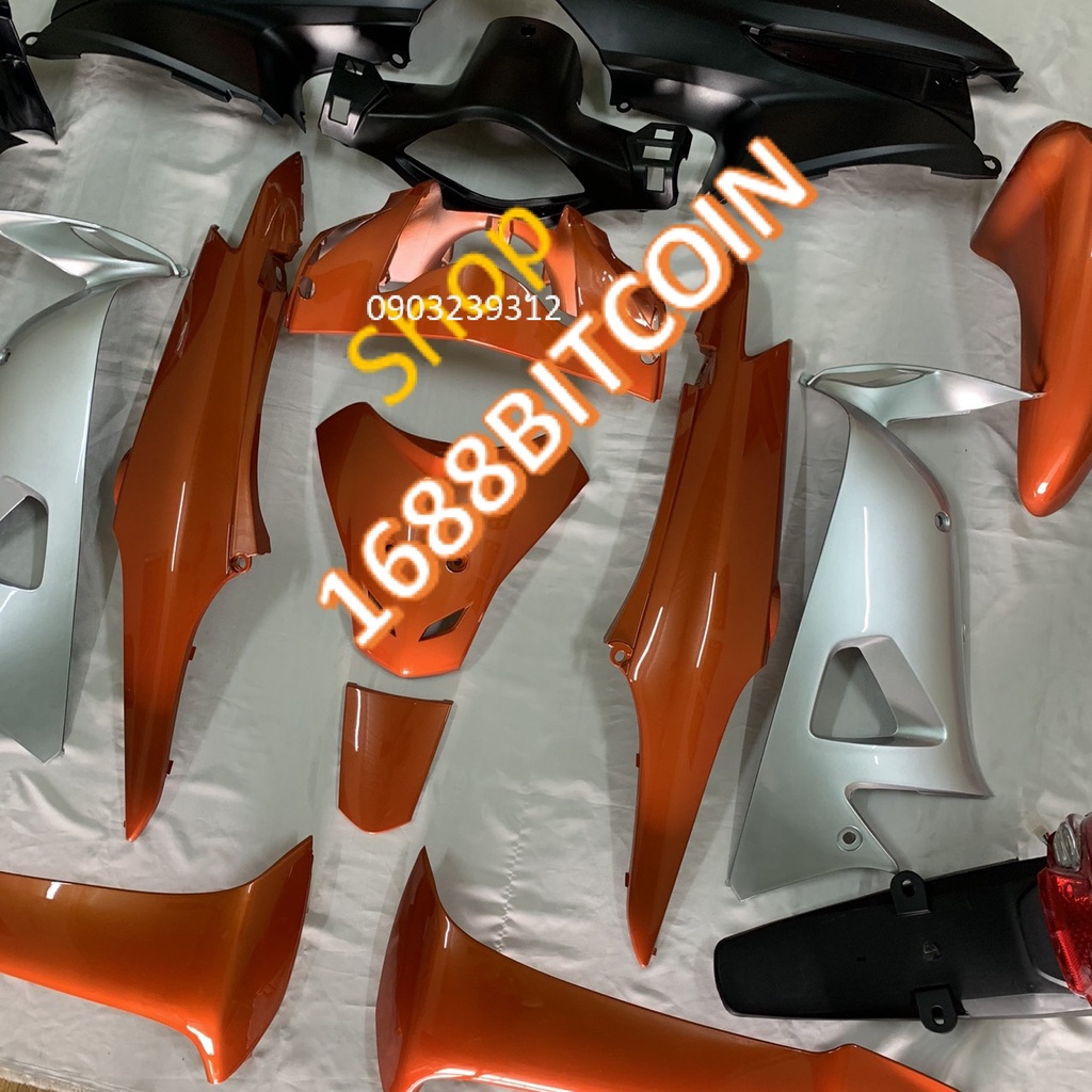 Bộ dàn áo xe Wave RS, Wave Anpha, Wave S100  nhựa ABS cao cấp MÀU CAM  yếm  TRONG BẠC