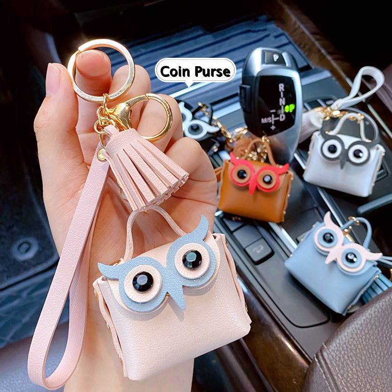 Móc Khóa Da PU Hình Cú Mèo Phối Tua Rua Dễ Thương