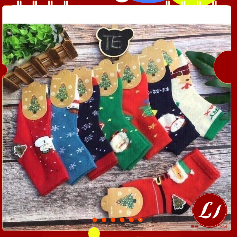 SET TẤT NOEL cổ cao hàng đẹp cho bé tặng Chun xoắn nhỏ nhắn cho bé 3-10 tuổi