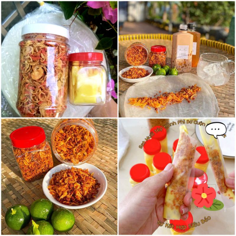 COMBO 500GR BÁNH TRÁNG PHƠI SƯƠNG +200GR MUỐI TÉP HÀNH PHI + 1 HỦ BƠ