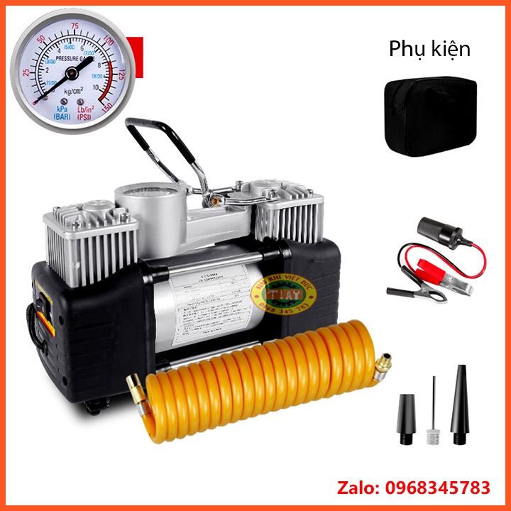 Bơm xe ô tô 2 xi lanh cao cấp, máy bơm lốp ô tô mini 12V-280W