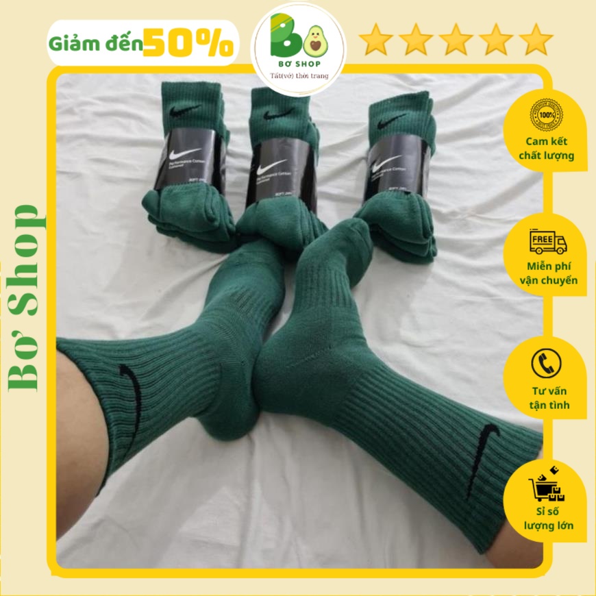 Tất màu Pack 3 đôi tất thể thao Nike cao cổ màu Green thấm hút mồ hôi, dày dặn thoải mái