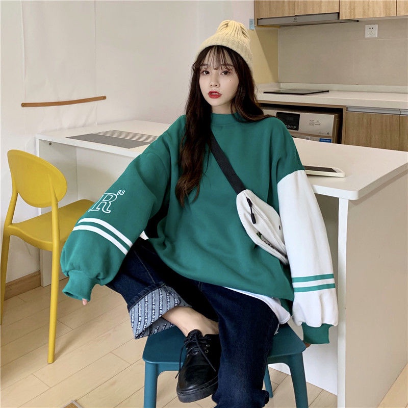 Mới Áo Hoodie Tay Dài Dáng Rộng Phong Cách Hàn Quốc Cho Nữ