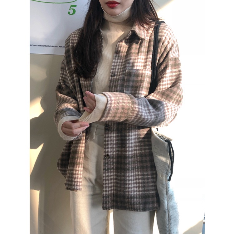 Áo sơ mi dài tay kẻ sọc dáng rộng phong cách Hàn Quốc thời trang