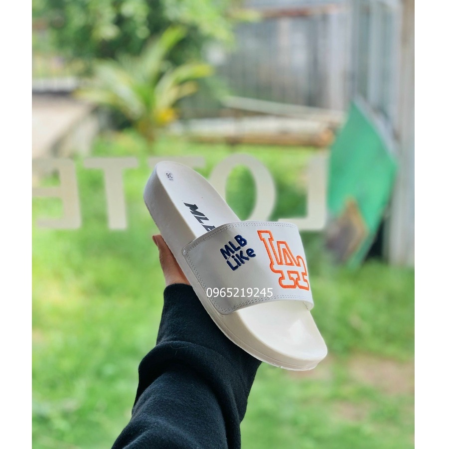 ♥️ Freeship+Ảnh Thật ♥️ Dép 𝐌𝐋𝐁 𝐋𝐀 quai ngang nam nữ, dép mlb quai ngang thể thao in 𝐋𝐀 màu full trắng