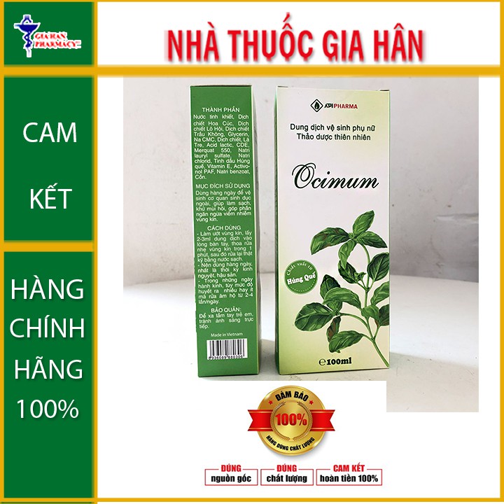 Dung dịch vệ sinh phụ nữOcimum - Chiết xuất từ húng quế giúp  ngừa viêm -  Chai 100ml - Nhathuocgiahan