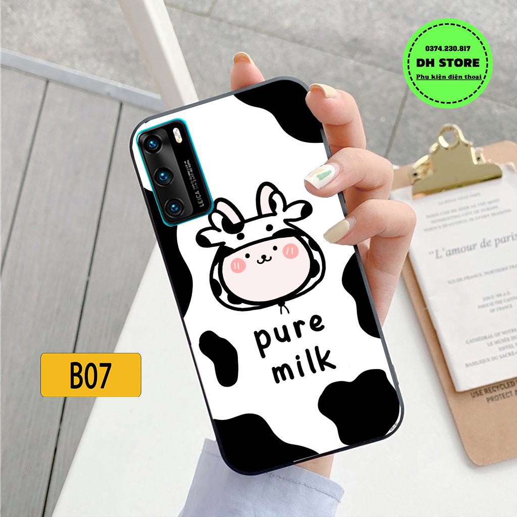 Ốp lưng điện thoại Huawei P30 - P30 Pro - P40 - P40 Pro in hình bò sữa chất liệu in UV cao cấp, siêu bền, siêu đẹp.