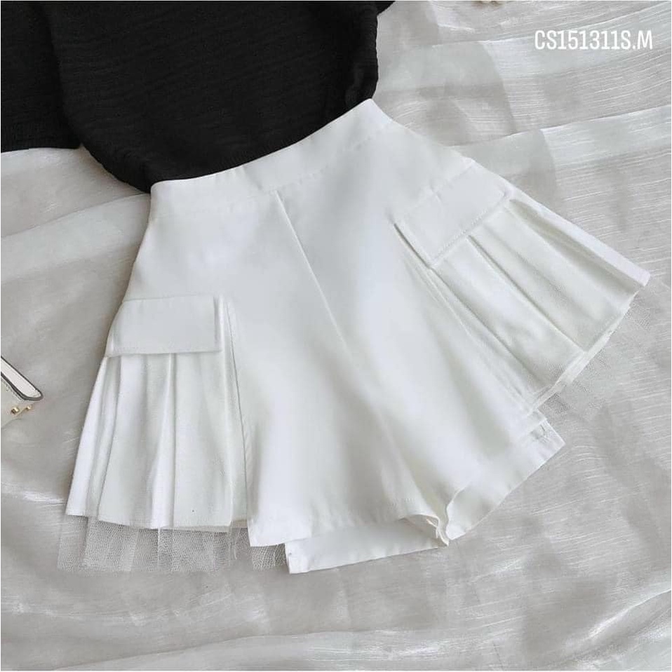 Chân váy ngắn xếp ly phối lưới, Chân váy xếp ly nữ chất tuyết mưa SUNA FASHION