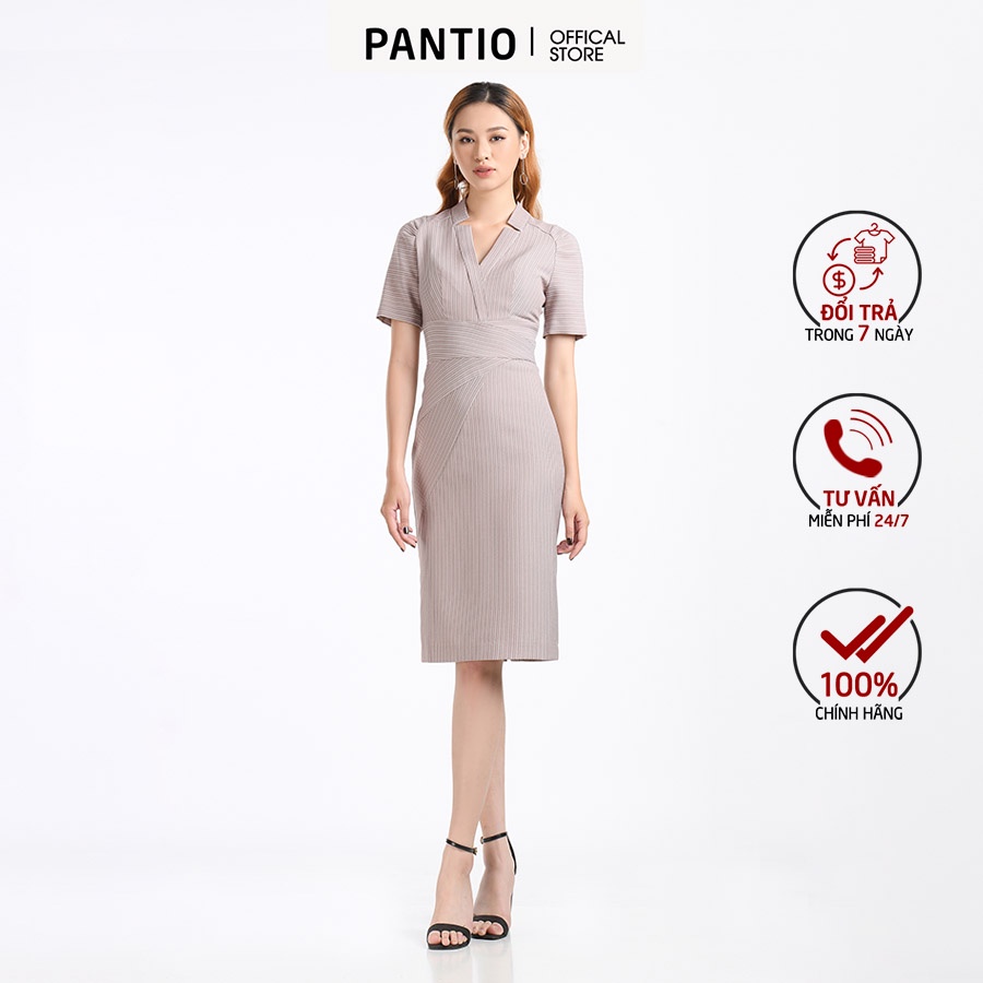 Đầm dạo phố chất liệu thô mềm họa tiết kẻ dọc dáng ôm FDP52433 - PANTIO