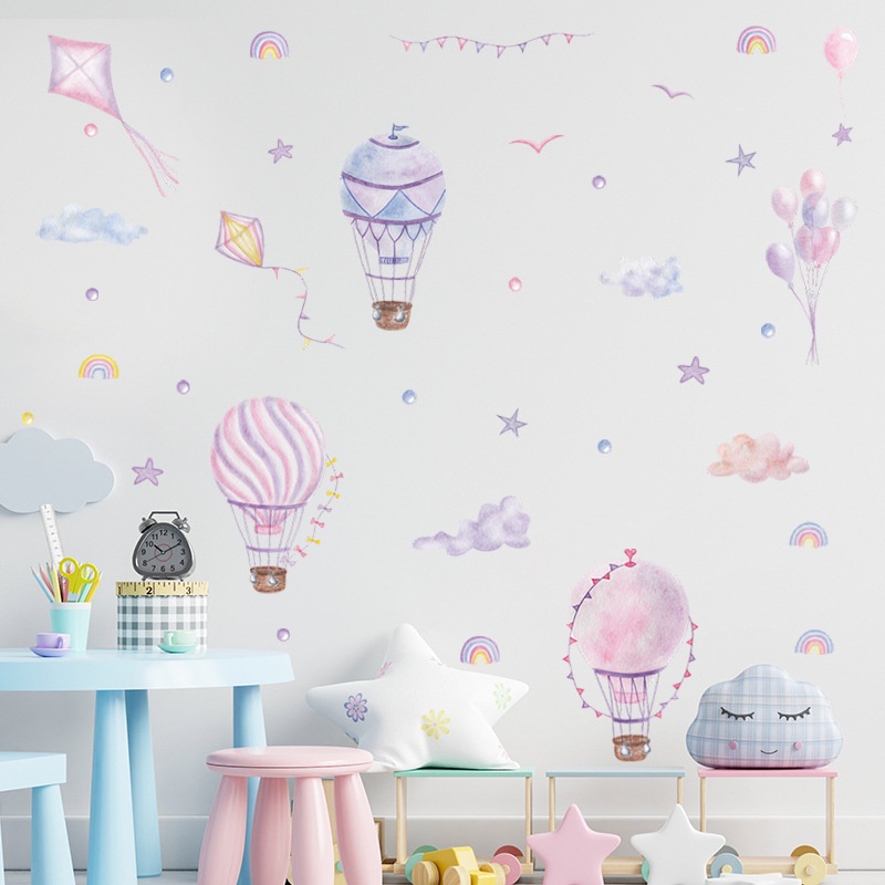 Miếng Dán Tường Trang Trí Hình Khinh Khí Cầu Cầu Vồng/Ngôi Sao/Đám Mây Màu Tím/Hồng Dành Cho Trẻ Em