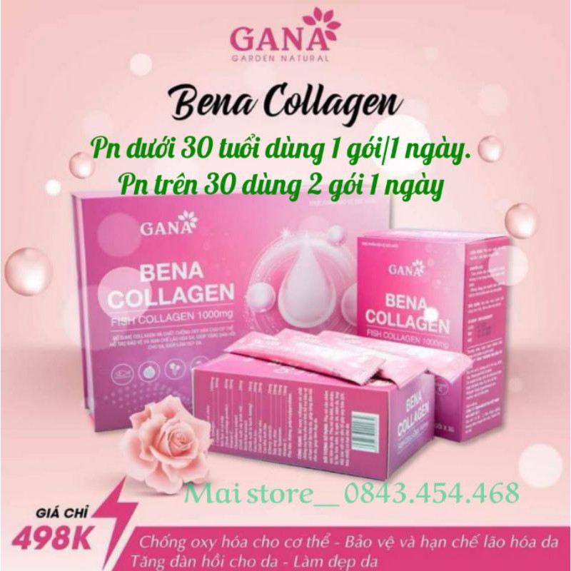 Bena Collagen GANA, collagen dạng bột công nghệ thủy phân peptit, hộp 30 gói