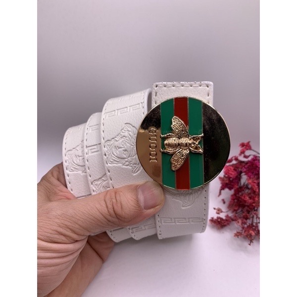 Thắt lưng trắng mặt ong 3 sọc - Dây nịt da cao cấp new