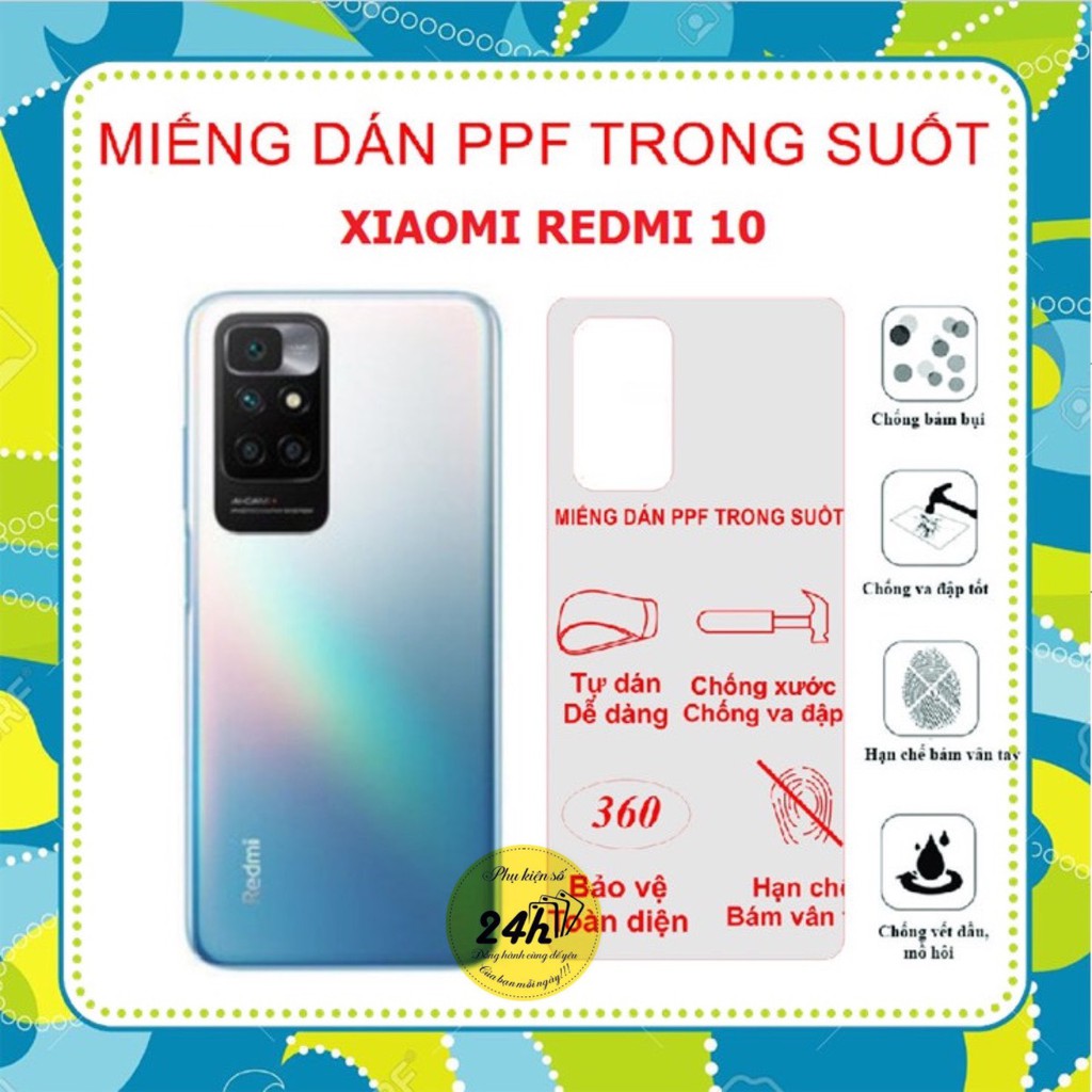 Dán PPF trong suốt ánh cầu vồng cho Xiaomi Redmi 10 Bảo vệ mặt lưng điện thoại tránh va đập, trầy xước redmi 10