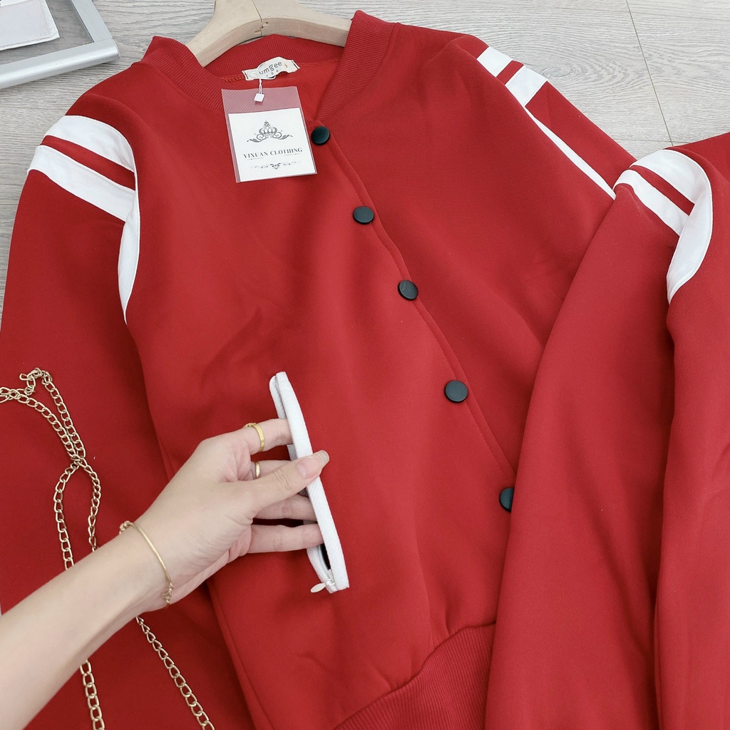 Áo khoác bomber đỏ viền vai cúc bấm BN813