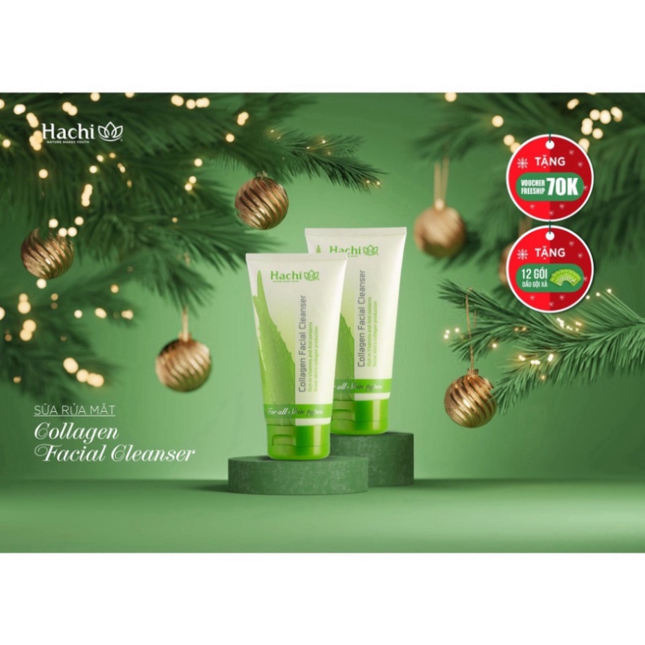 Sữa rửa mặt HACHI COLLAGEN FACIAL CLEANSER 150G free ship làm sạch mạnh mẽ nhưng vẫn vô cùng an toàn và dịu nhẹ