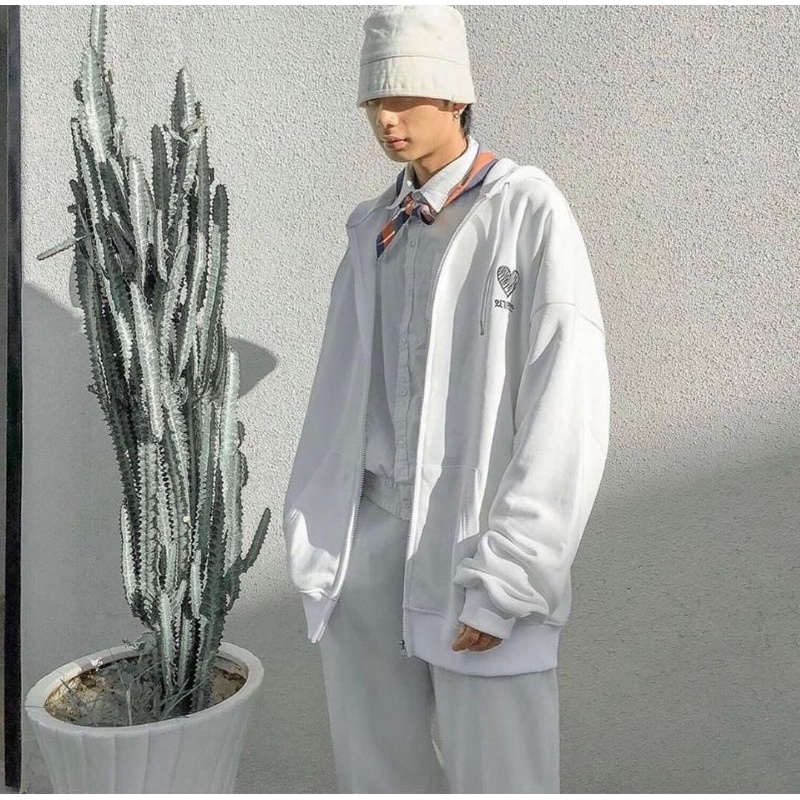 Áo Khoác Nỉ Ngoại Hoddie Có Mũ Thêu Hình Trái Tim Form Rộng 3 Màu Unisex Nam Nữ