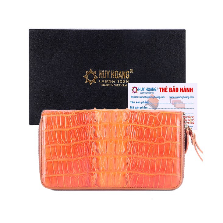 Ví nữ da cá sấu Huy Hoàng nhiều ngăn gai màu vàng-HW3279