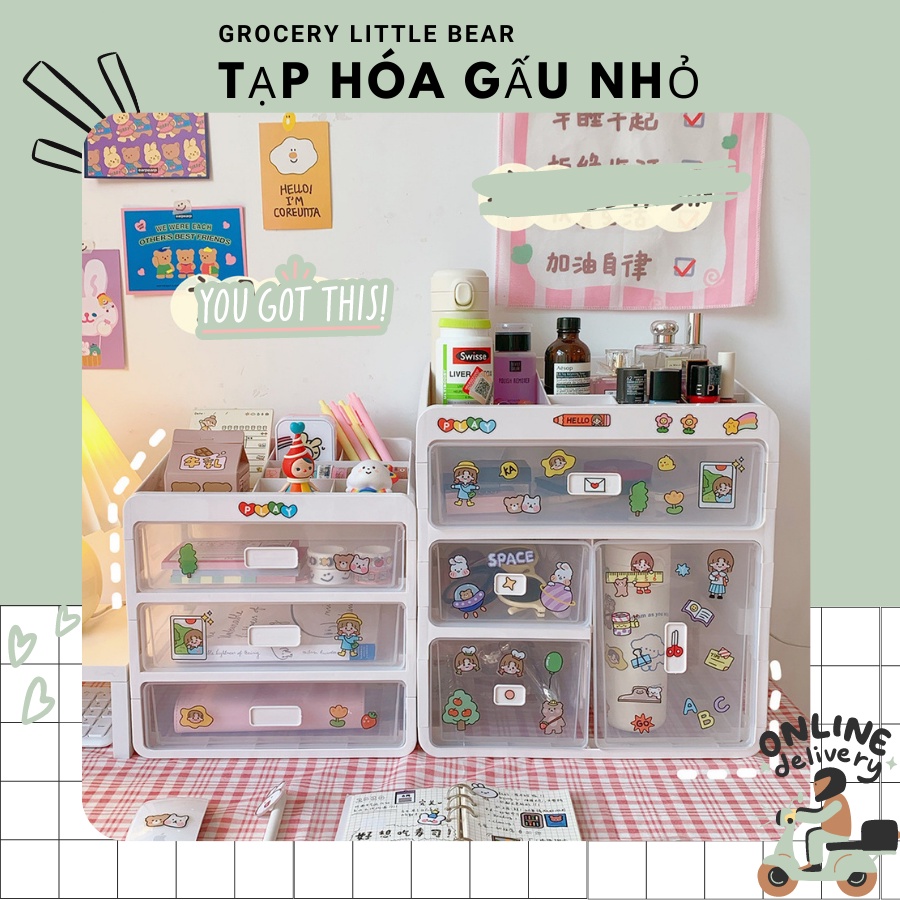 Hộp mỹ phẩm Hàn Quốc để bàn có ngăn kéo đựng đồ dùng, trang sức
