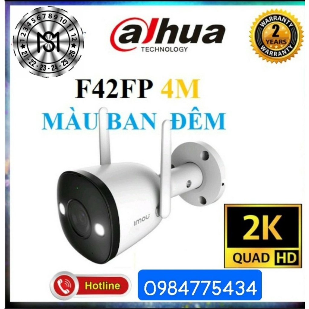 Camera IP WIFI imou F42FP 2.0MP Ban đêm có màu, ngoài trời chống nước, Chính hãng 100%