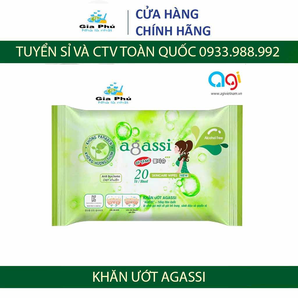 Khăn ướt Agassi 20 tờ không hương - Màu xanh Gia Phú